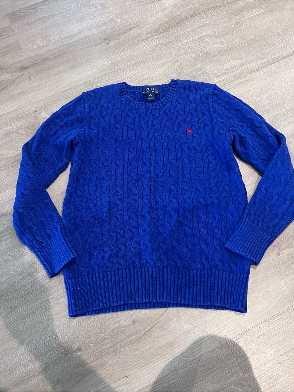 Polo by Ralph Lauren Big kids Cable Crewneck Sweater - Bright Blue with Red Pony